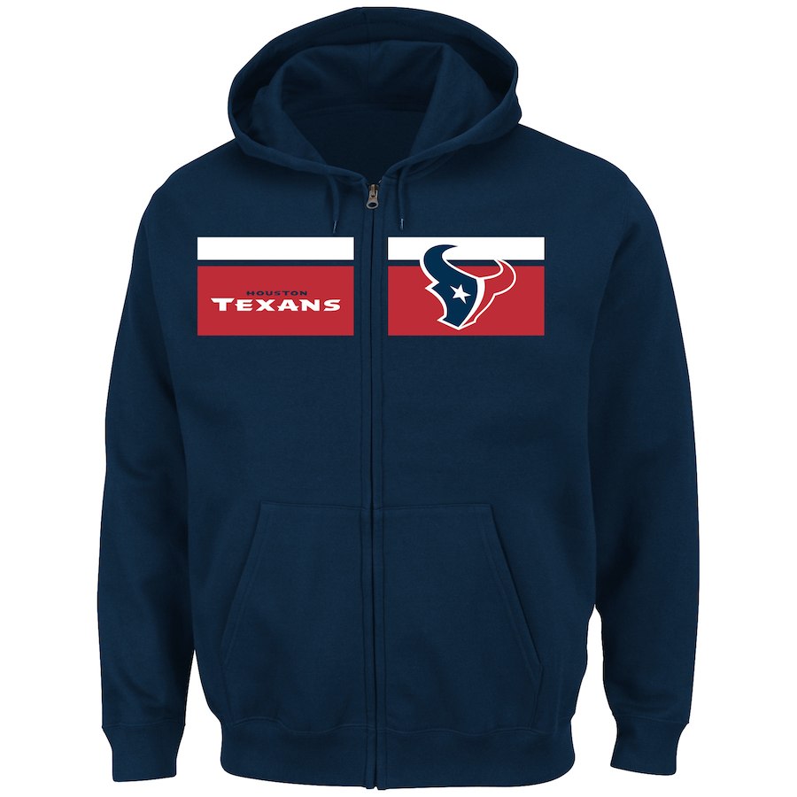 Men's Houston Texans Navy Majestic Touchback Full-Zip 2018 NFL Hoodie